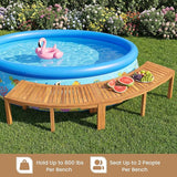 RELAX4LIFE Wooden Outdoor Curved Bench - Acacia Wood Garden Bench w/Slatted Seat - Photo 6