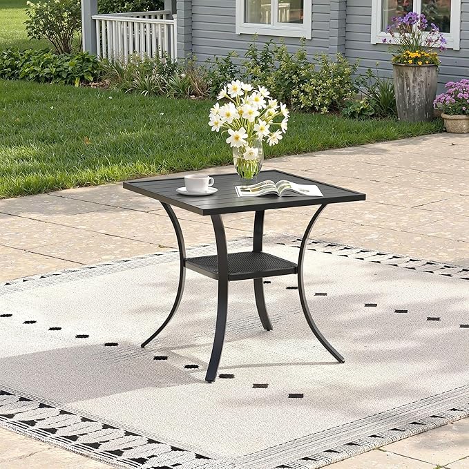 Outdoor Dining Table with Storage Shelf, 27.5" All-Weather Square Patio Dining Table for 2 - Photo 1