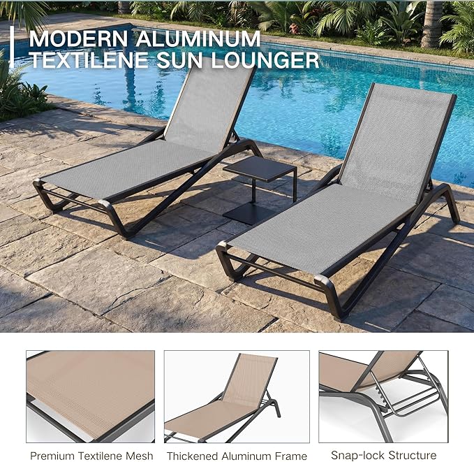 Kingdura Chaise Lounge Chairs Set for Pool, Aluminum Outdoor Lounge Chairs with 5 Positions Recliner - Photo 6