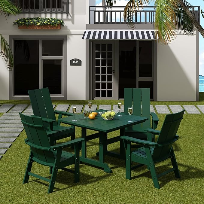 WO WESTIN OUTDOOR HDPE Shoreside Modern Curveback Adirondack Dining Chair,Dark Green