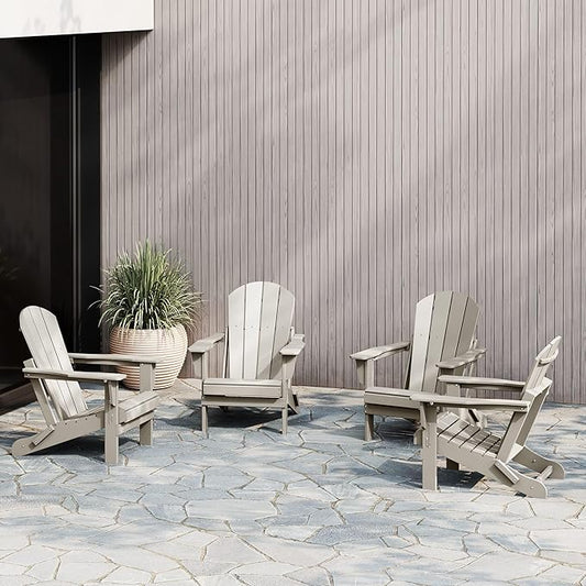 WestinTrends Malibu 4-Piece Set Outdoor Folding Poly Adirondack Chair, Sand