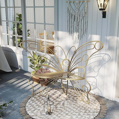 Brown Cute Butterfly Benches for Outdoors, Pretty Garden Bench & 50" Metal Outside Bench, Front Porch Benches Outdoor with Sturdy Frame for Lawn Yard Balcony (Brown)