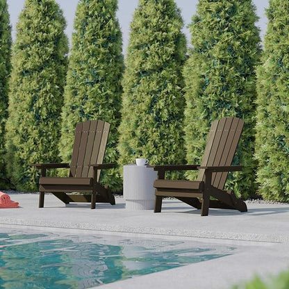 Flash Furniture Charlestown Folding Adirondack Chair - Mahogany - Poly Resin - Indoor/Outdoor - Weather Resistant - Set of 2