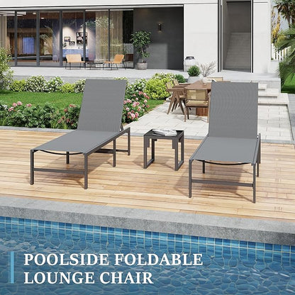 UDPATIO Foldable Patio Lounge Chairs Outdoor Chaise Lounge with 5-Positions Poolside Lounge Chairs with Portable Design for Pool, Beach, Deck, Backyard No Assembly