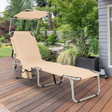 GYMAX Beach Chair with Canopy Shade, Folding Tanning Lounge with Adjustable Backrest, Carry Handle & Side Pocket - Photo 2