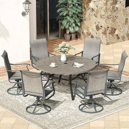 VICLLAX 47.2" Round Patio Dining Table for 4-6, All Weather Metal Outdoor Table with 1.57" Umbrella Hole and Storage Shelf for Garden Lawn Deck, Grey