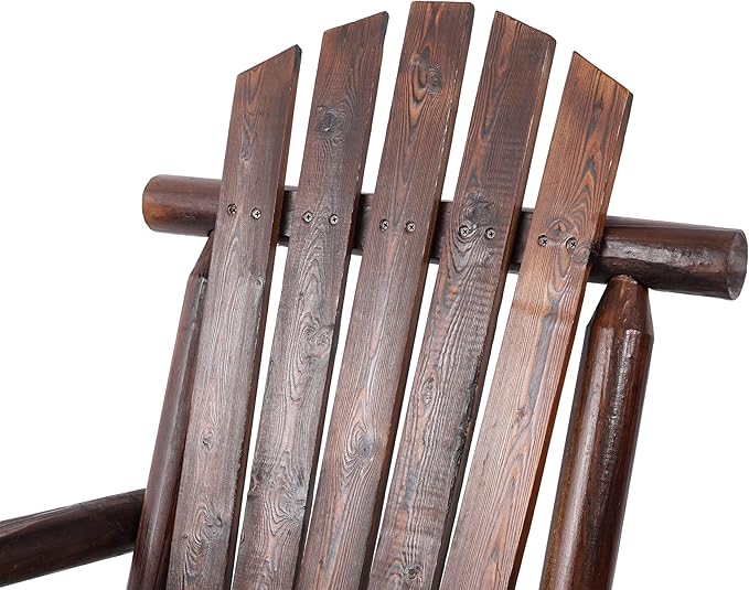 Patio Wooden Rocking Chair, High Back Wood Rocker Accent Chairs, Durable Porch Rocker Chair with Wide Seat, Patio Rockers for Outdoor & Indoor, Garden, Porch (Vintage Brown)