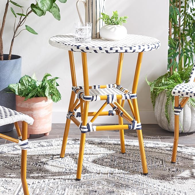 SAFAVIEH Outdoor Collection California White/Navy Bistro Table (Fully Assembled)