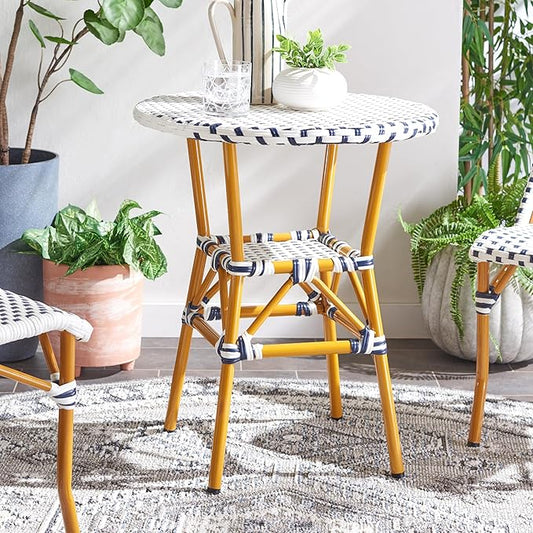 SAFAVIEH Outdoor Collection California White/Navy Bistro Table (Fully Assembled)