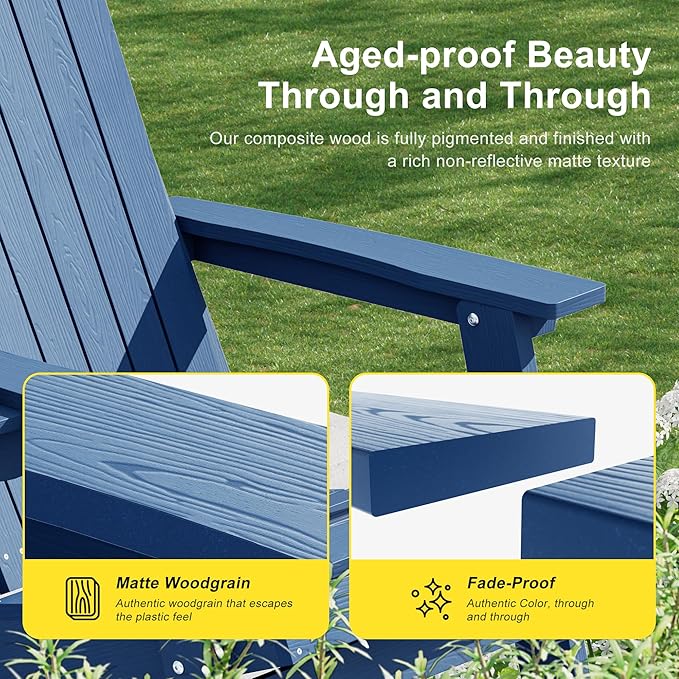 HDPE Foldable Adirondack Outdoor Chair with Cup Holder, Weather Resistant Heavy-Duty Patio Chair for Patio, Backyard, Deck, Fire Pit, Lawn and Porch, Light Blue