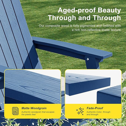 HDPE Foldable Adirondack Outdoor Chair with Cup Holder, Weather Resistant Heavy-Duty Patio Chair for Patio, Backyard, Deck, Fire Pit, Lawn and Porch, Light Blue