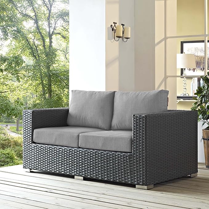 Modway EEI-1851-CHC-GRY Sojourn Wicker Rattan Outdoor Patio Sunbrella Fabric, Loveseat, Canvas Gray - Photo 1