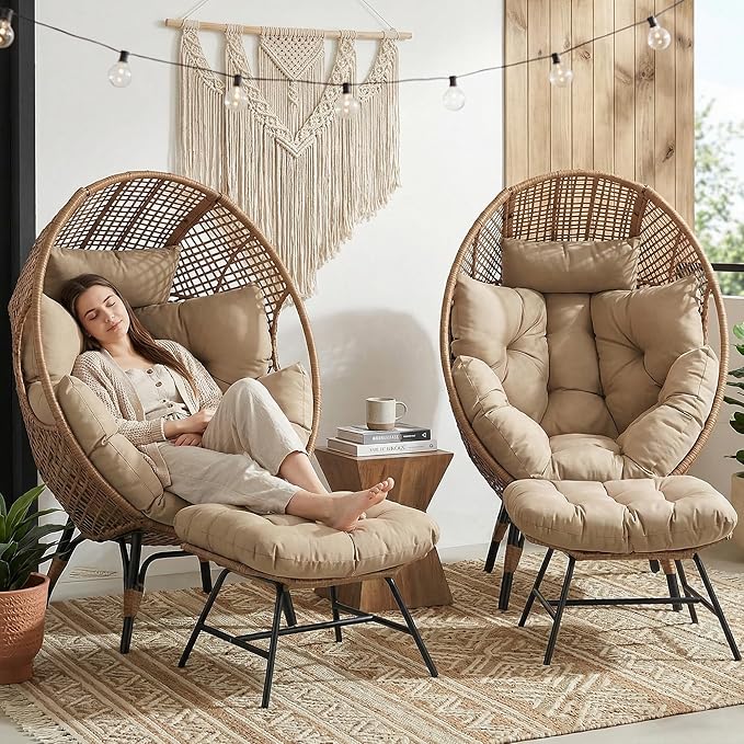 NICESOUL® 2 Person Wicker Stationary Egg Chair Indoor Outdoor - Photo 1