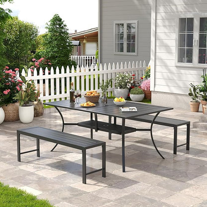 Outdoor Patio Backless Bench Set of 2, 51.2" All-Weather Long Metal Garden Bench Seat for Backyard, Porch,Lawn, Black