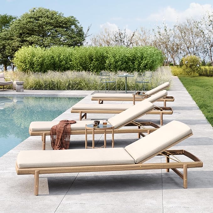 Christopher Knight Home Brolen Acacia Wood Chaise Lounge Chair Outdoor Set of 4 - Photo 3