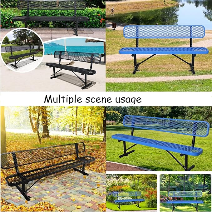 8FT Park Benches for Outside, Garden Benches Weatherproof with Backrest - Heavy-Duty Metal Bench for Patio Porch Backyard School Sports Church Locker Room Bench Commercial-Grade Seating