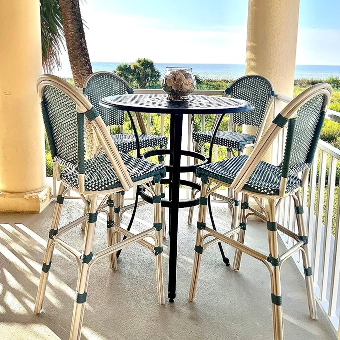 PURPLE LEAF French Counter Height Bar Stool Set of 4 25" White Print Finish Patio Bar Chairs with Back Rattan Bar - Photo 2
