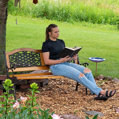 Sunnydaze 49-Inch Cast Iron and Wood 2-Person Garden Bench with Ivy Crossweave Design - 485-Pound Weight Capacity