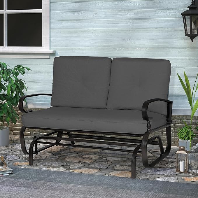 Crownland Outdoor Patio Textilene Glider Chair, Rocking Glider Bench for 2 Person, Porch Loveseat Seating with Cushion - Photo 7