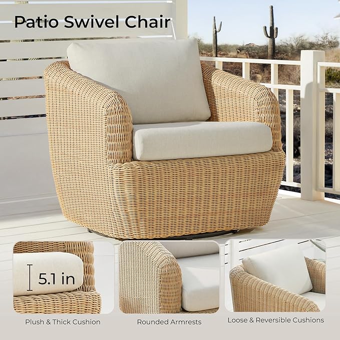 CHITA 2 Pieces Patio Wicker Furniture Set, Outdoor Rattan Chair Set with Removable Thickened Cushions - Photo 3