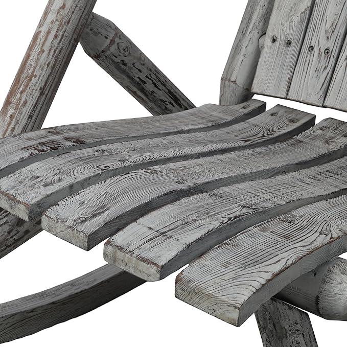 Log Wooden Rocking Chair - Porch Rocker with Slatted Seat & Backrest | Wood Rocking Chair Outdoor Accent Furniture for Balcony, Garden, Poolside, Backyard Gray