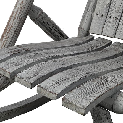 Log Wooden Rocking Chair - Porch Rocker with Slatted Seat & Backrest | Wood Rocking Chair Outdoor Accent Furniture for Balcony, Garden, Poolside, Backyard Gray