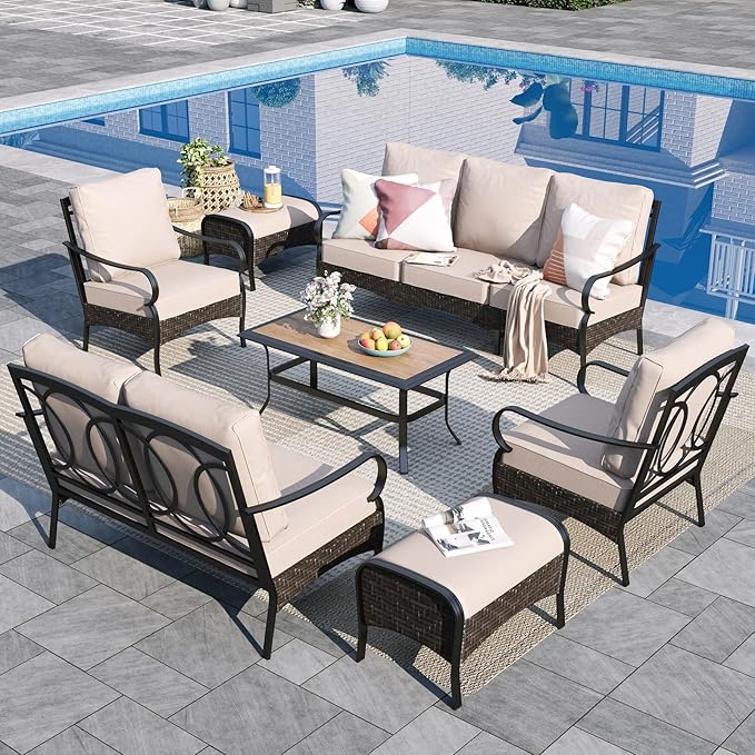 Sophia & William Patio Furniture Set, Outdoor Metal Conversation Set 9 Seats with 3-Seater Sofa, 2 Fix Chairs - Photo 1