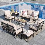 Sophia & William Patio Furniture Set, Outdoor Metal Conversation Set 9 Seats with 3-Seater Sofa, 2 Fix Chairs - Photo 1