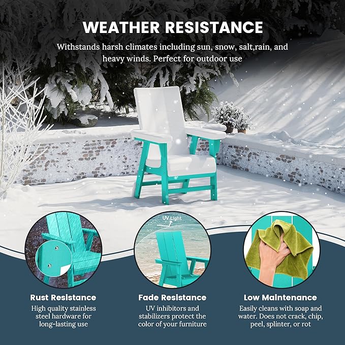 WO WESTIN OUTDOOR HDPE Shoreside Modern Curveback Adirondack Dining Chair,Turquoise