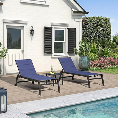 PURPLE LEAF Extra Large Outdoor Chaise Lounge 4 Pieces Aluminum Patio Lounge Chair with Wheels Reclining Chair for Patio Pool Beach Sunbathing Navy Blue Oversized Lounger