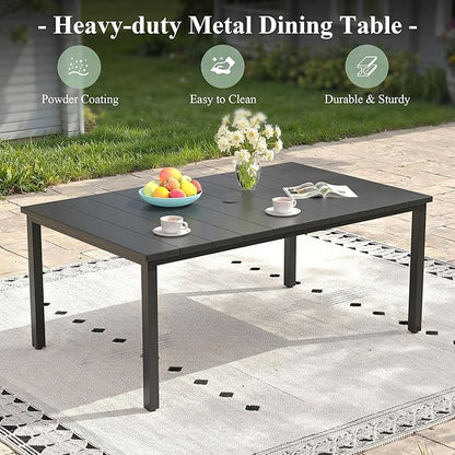 Outdoor Dining Table for 6, 63" Rectangle Outdoor Table with Adjustable Umbrella Hole, All-Weather Metal Patio Dining Table for Lawn Garden Backyard Deck, Black