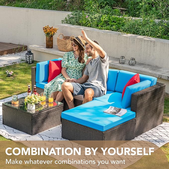 Devoko 5 Pieces Patio Furniture Sets All Weather Outdoor Sectional Patio Sofa Manual Weaving Wicker Rattan Patio - Photo 2