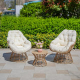 Swivel Chairs for Outside Patio Set of 3, 360 Degree Swivel Pe Wicker Luxury Lounger Chair with 20" Side Table - Photo 2