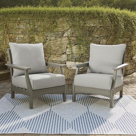 Signature Design by Ashley Outdoor Visola Lounge Chair, 2 Count, Foam Cushion, Nuvella Weather Resistant Fabric, HDPE Material, 30" W x 32.5" D x 37" H, Gray