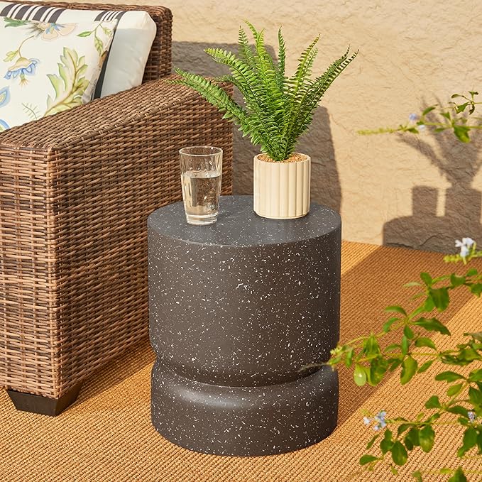 Giltzhome Antique Decorative Garden Stool, 17.25" H Heavy Duty Faux Terrazzo Accent Table, Side Table, Planter Stand for Garden Patio Lawn Home Indoor Outdoor, Coffee