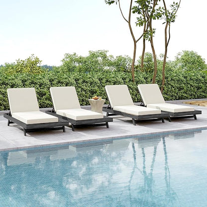 espidoo Adjustable Outdoor Chaise Lounge: 4-Position Reclining Backrest for Backyard & Poolside - Solid Acacia Wood Frame with Triple-Fold Cushion - 2-Piece Set for Sunbathing & Relaxation