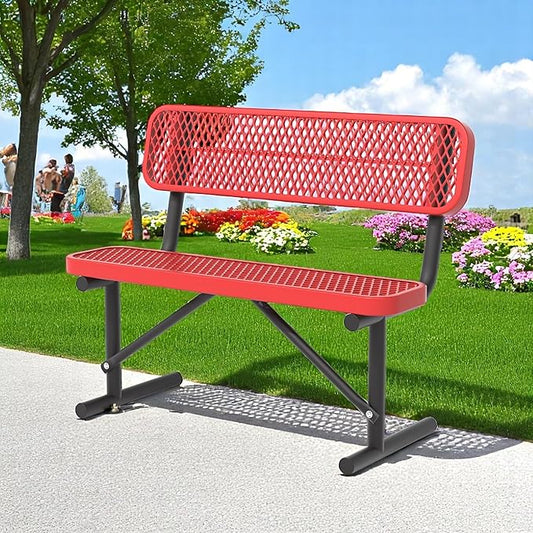 Park Benches for Outside - 48" Outdoor Metal Street Bench Heavy-Duty Steel Weatherproof Portable Garden Bench, Commercial Benches for Patio, Soccer, Park, Shopping Malls, Decks, Sports