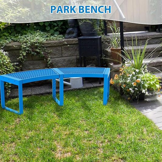 4 Pack Outdoor Curved Bench, Heavy Duty Metal Park Bench for Outside, Backless Loveseat, Thermoplastic-Coated, Weatherproof Commercial-Grade 2-Person Seating for Park, Patio, Garden, Deck, Beach,Blue