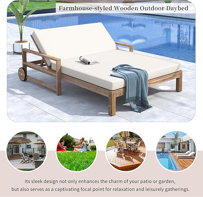 Polibi 4-Position Adjustable Outdoor Double Chaise Lounge Chair for 2 Persons - Photo 6