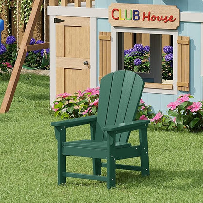 WestinTrends Malibu Kids Outdoor HDPE Adirondack Plastic Patio Chair, Dark Green