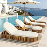 Merax Acacia Wood Chaise Lounge Set of 4 with Curved Cushion, Outdoor Sun Lounger for Patio, Poolside and Garden - Photo 1