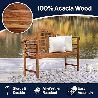 JONATHAN Y BNH103A Lutyens 51.2" 3-Seat Arched 600-Lbs Support Acacia Wood Outdoor Garden Patio Bench for Garden, Lawn, Backyard, Pool, Deck, Beach, Firepit, Teak
