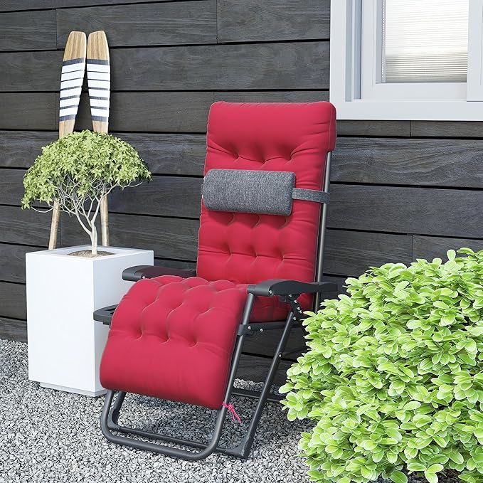 Outsunny Zero Gravity Chair, Folding Reclining Lounge Chair with Padded Cushion, Side Tray for Indoor and Outdoor, Supports up to 264 lbs, Red