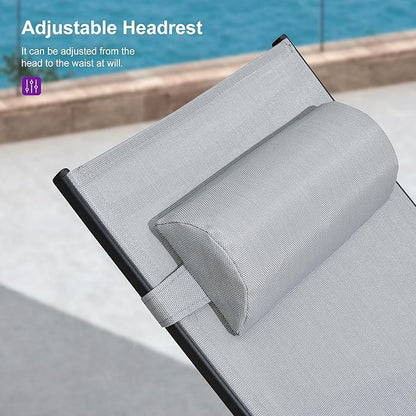 PURPLE LEAF Patio Chaise Lounge with 10' x 6.5' Tilt Umbrella Outdoor Lounge Chair Beach Pool Sunbathing Lawn Lounger, Base and Side Table Included, Light Grey