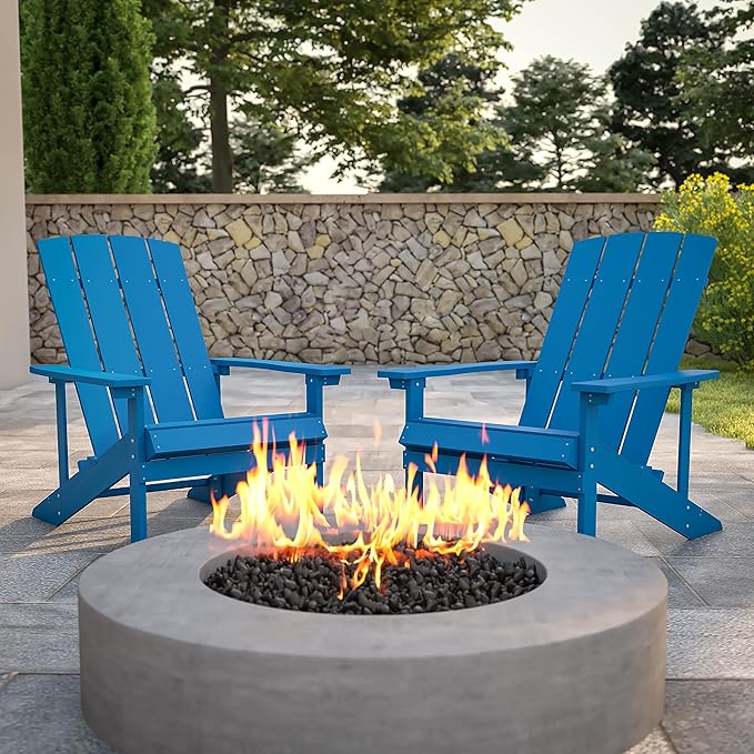 Flash Furniture Charlestown Poly Resin Adirondack Chair - Blue - All Weather - Indoor/Outdoor - Set of 2 - Photo 2