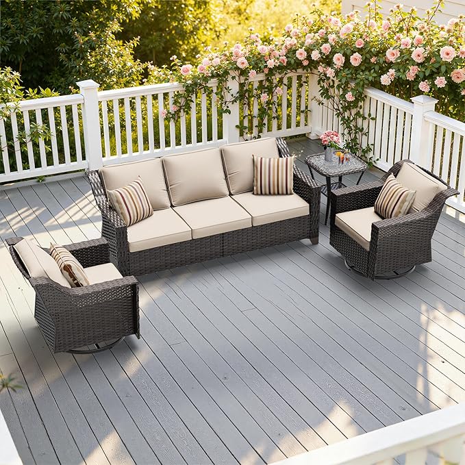 4 Pieces Patio Conversation Furniture Set - 1 Sofa, 2 Swivel Chairs, 1 Side Table - Photo 1