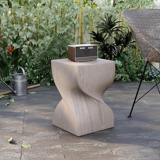LeisureMod Square Side Table, Accent End Table for Home, Outdoor Patio, Living Room Sofa, Night Stand, Weather-Resistant, Onyx Series in Cream