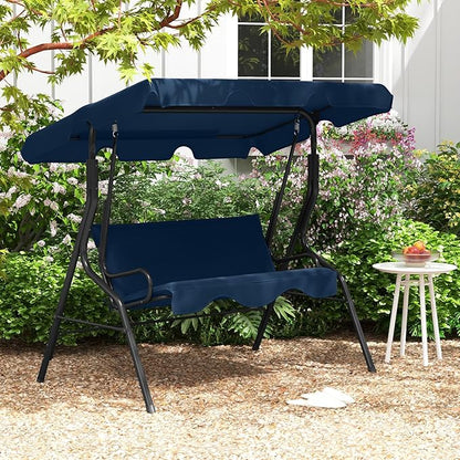 Tangkula 3 Person Porch Swing, Patio with Removable Cushion & Powder-Coated Steel Frame, Outdoor Swing with Canopy for Porch, Backyard, Garden, Balcony(Navy)