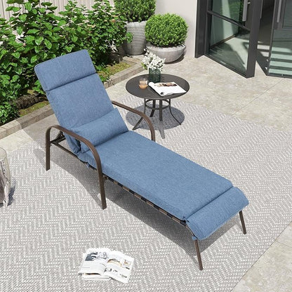 Crestlive Products Adjustable Chaise Lounge Chair with Cushion & Pillow, Outdoor Five-Position Recliner, All Weather for Patio, Beach, Yard, Pool (1PC Dark Blue)