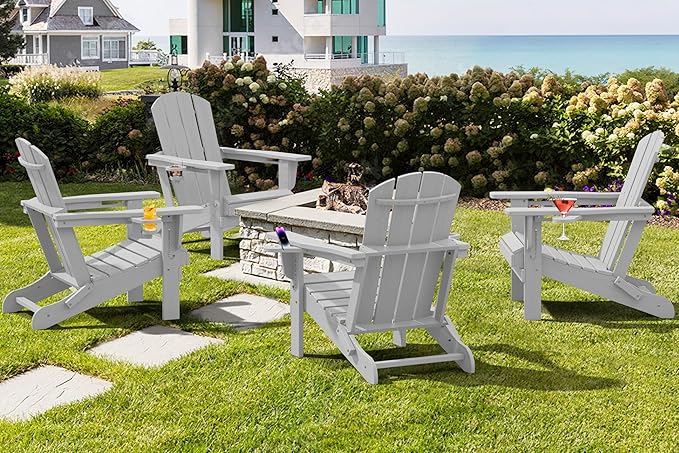 SERWALL Adirondack Chair with Cup Holders - Composite Adirondack Chairs Set of 6 HDPE Outdoor Chairs All Weather Use - Photo 2